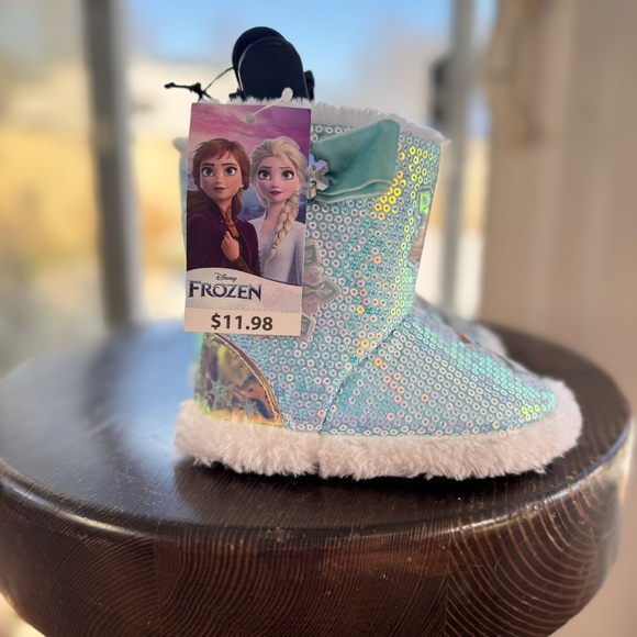 Frozen Elsa & Olaf Toddler Girl Slipper Blue Bootie Sequin Shoes size’s below - Picture 3 of 16